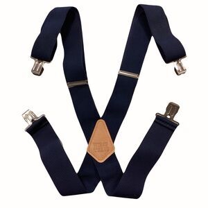 HIRED HAND Western Mens Suspenders Braces Elastic Adjustable Snaps Navy Blue